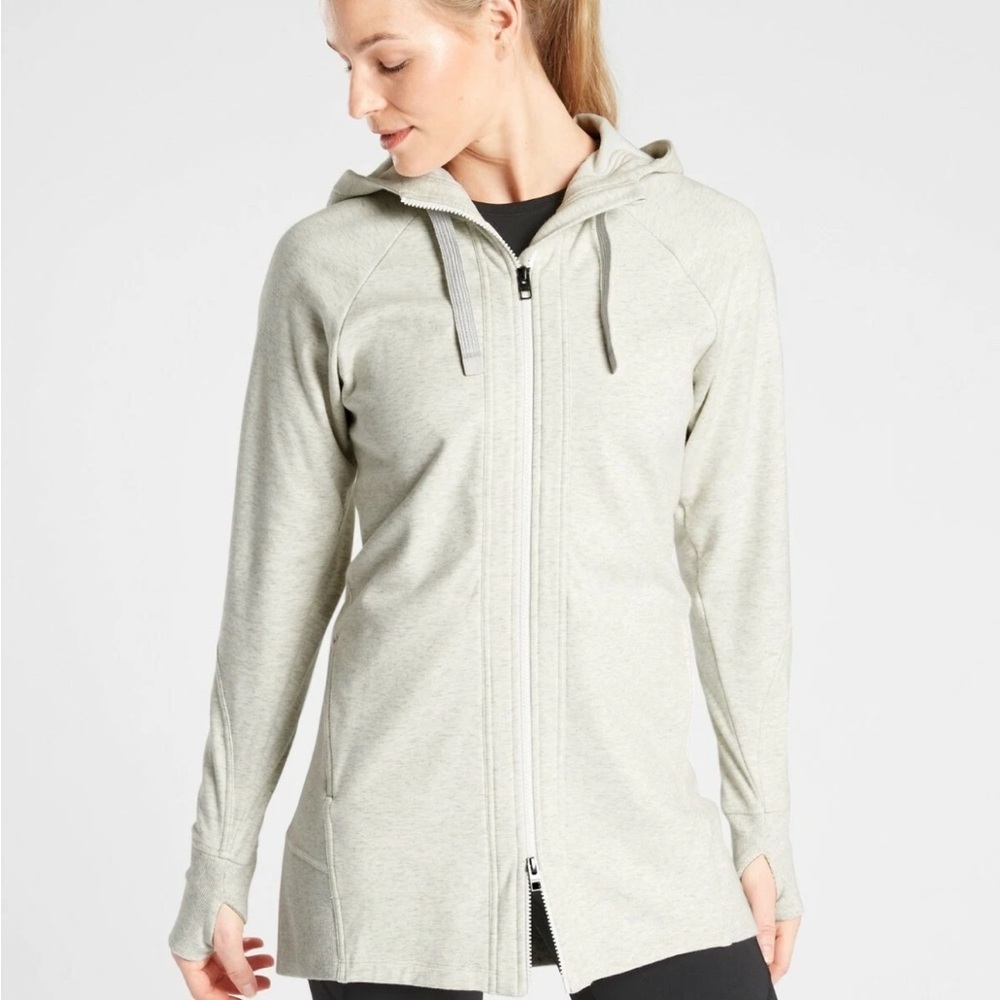 Athleta Pale Heather Gray Hooded Zip Utility Jacket